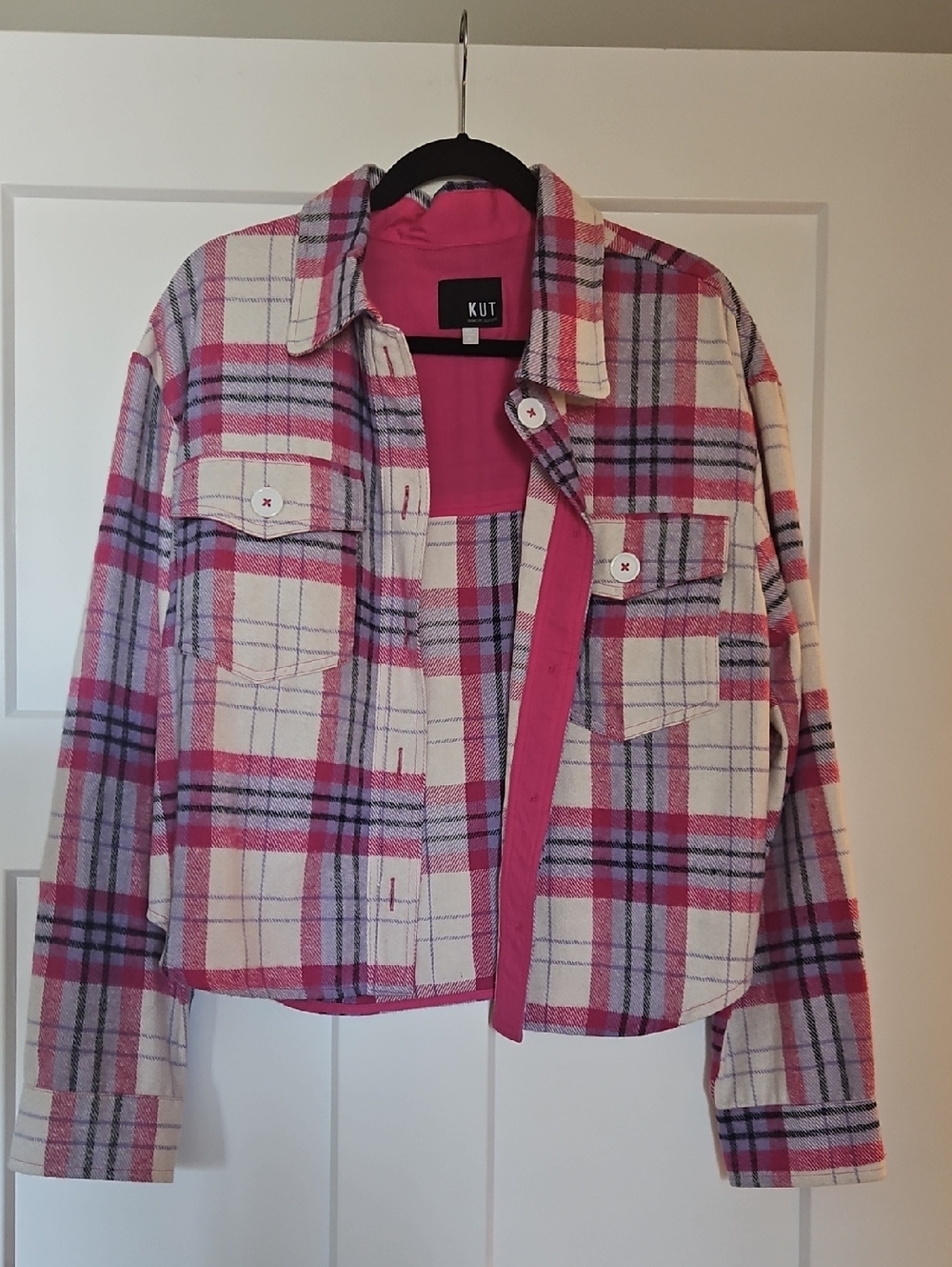 KUT Pink And Purple Plaid Button-Up